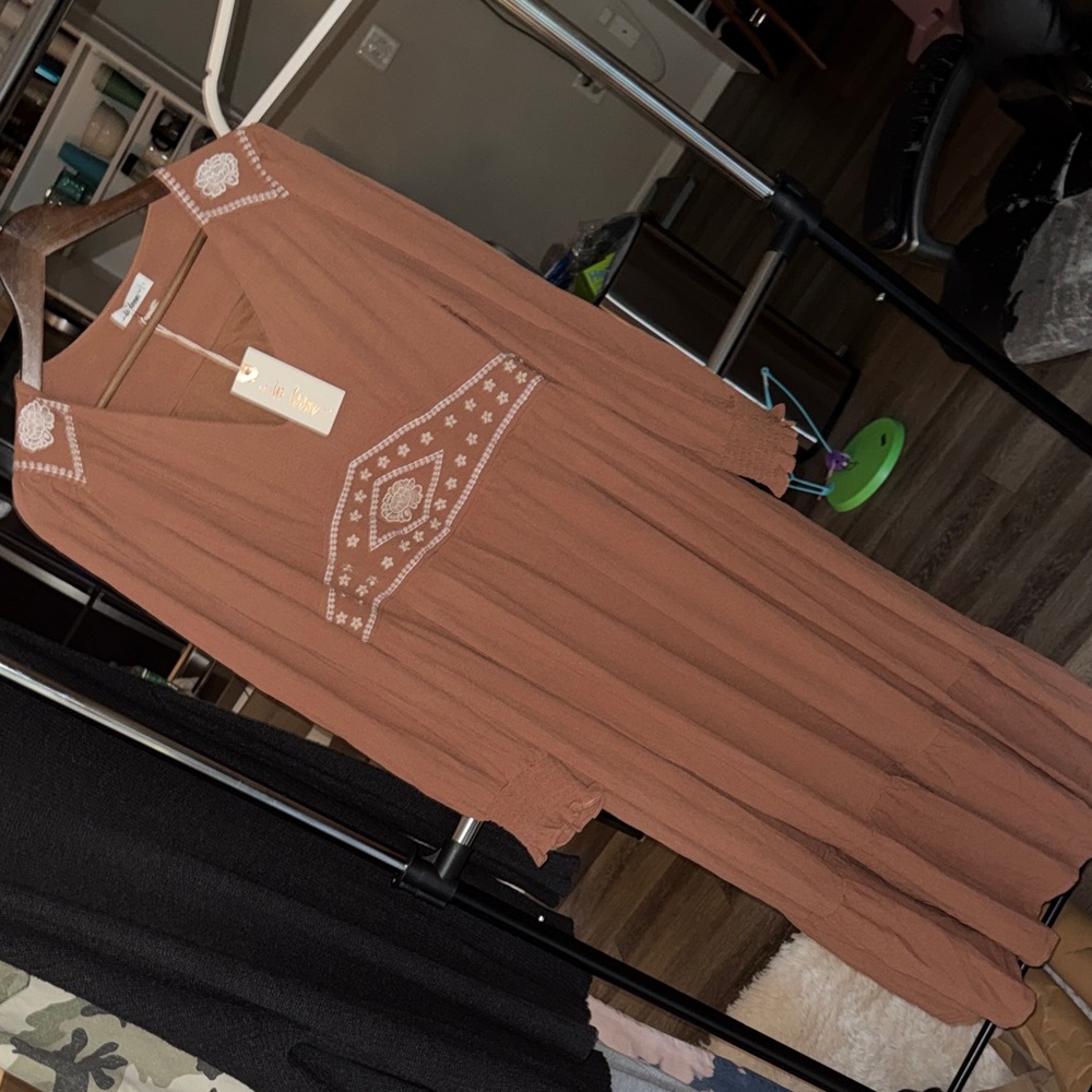 Bohemian Long Sleeve Maxi Dress in Rust - Picture 5 of 5